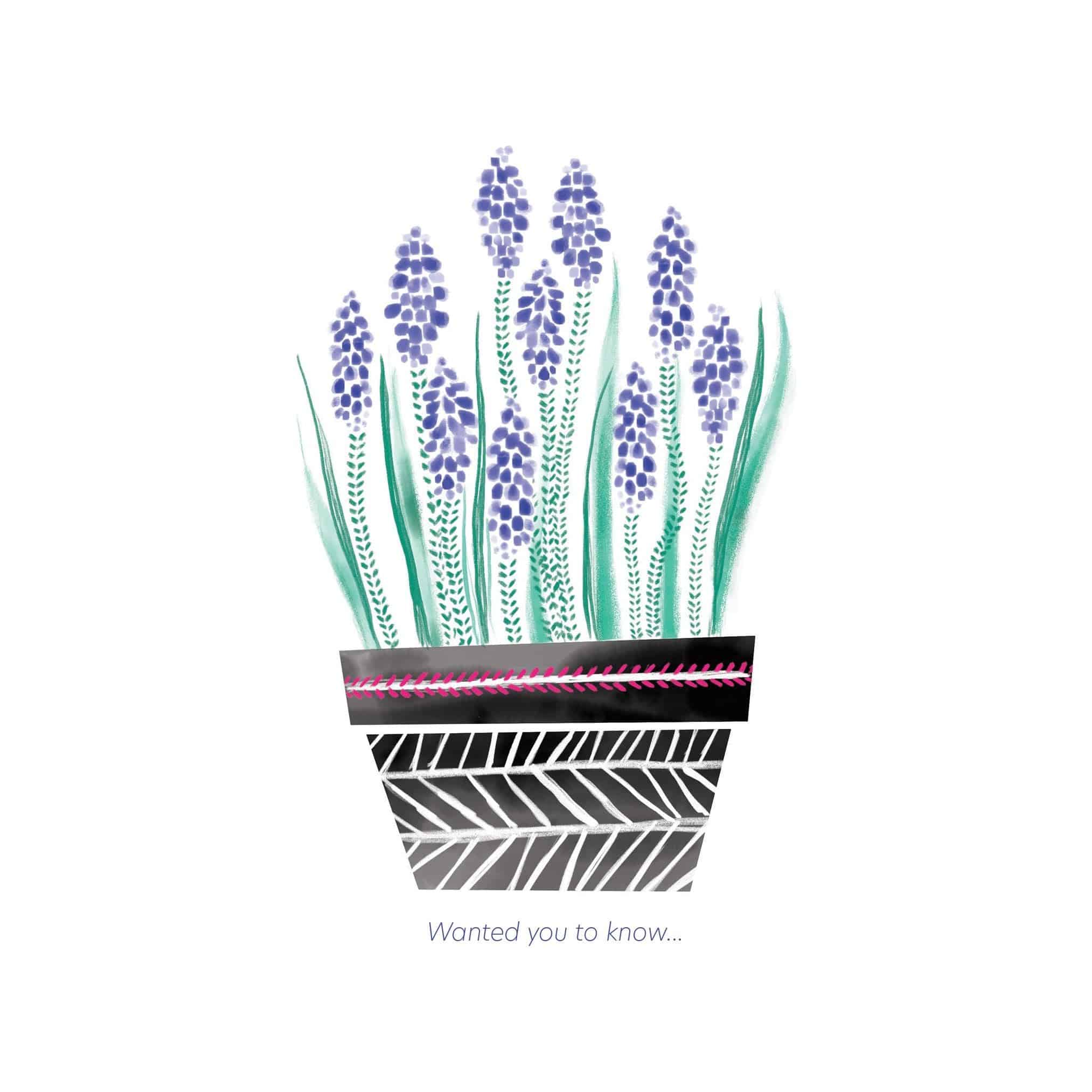 Hyacinth-themed planter with a Thinking Of You card from Pictura, perfect for everyday greeting and floral decor.